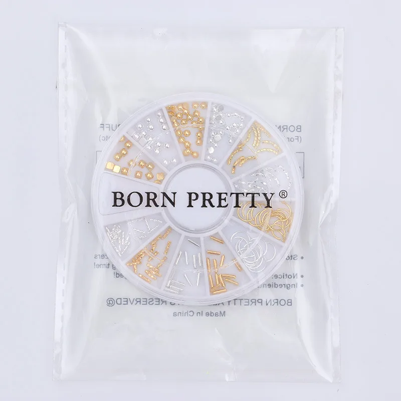 Born Pretty Manicure Rose Gold Rivet Alloy Patch Accessories 12 Grid round Plates Nail Diamond Sheet Metal