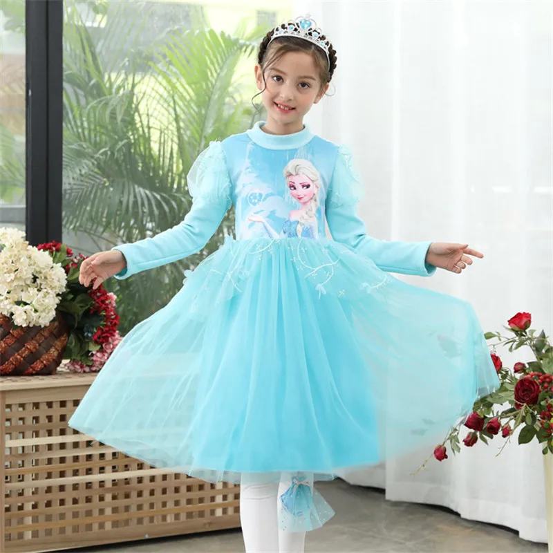 Платья принцессы Эльзы и Анны для маленьких девочек; плотное зимнее платье с длинными рукавами для рождественской вечеринки, дня рождения; одежда для подростков; Robe 3