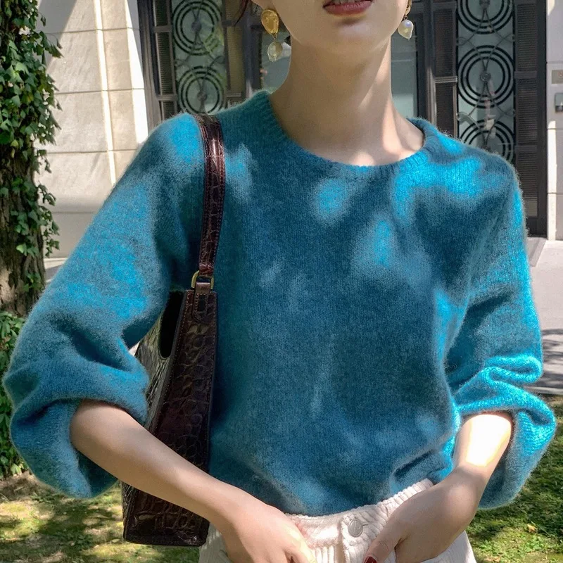 

2020 new autumn and winter western style inner knit top loose puff sleeve short outer sweater women fashion all-match