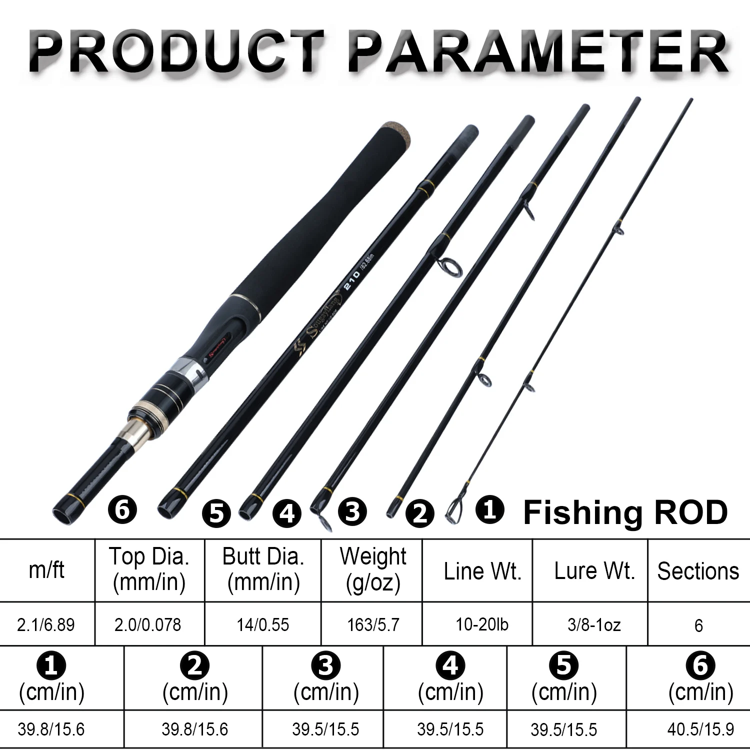 Saltwater Carbon 3 Section Travel Spinning Rod Fast Action Heavy 10-20lb 3/8-1oz 