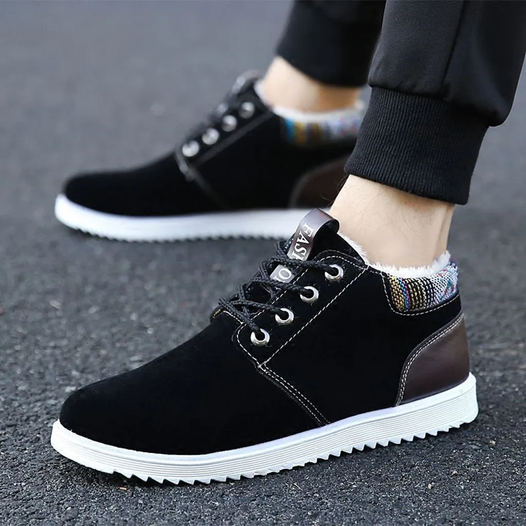 

men's casual shoes winter fashion zapatillas hombre Men's Fashion Casual Winter Warm Lace Up Business Leather Shoes Short Boots