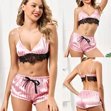 Пижамы женские ночное белье, шелк, сатин сексуальные цветочные кружевные пижамы нижнее белье женский костюм шорты женские пижамы