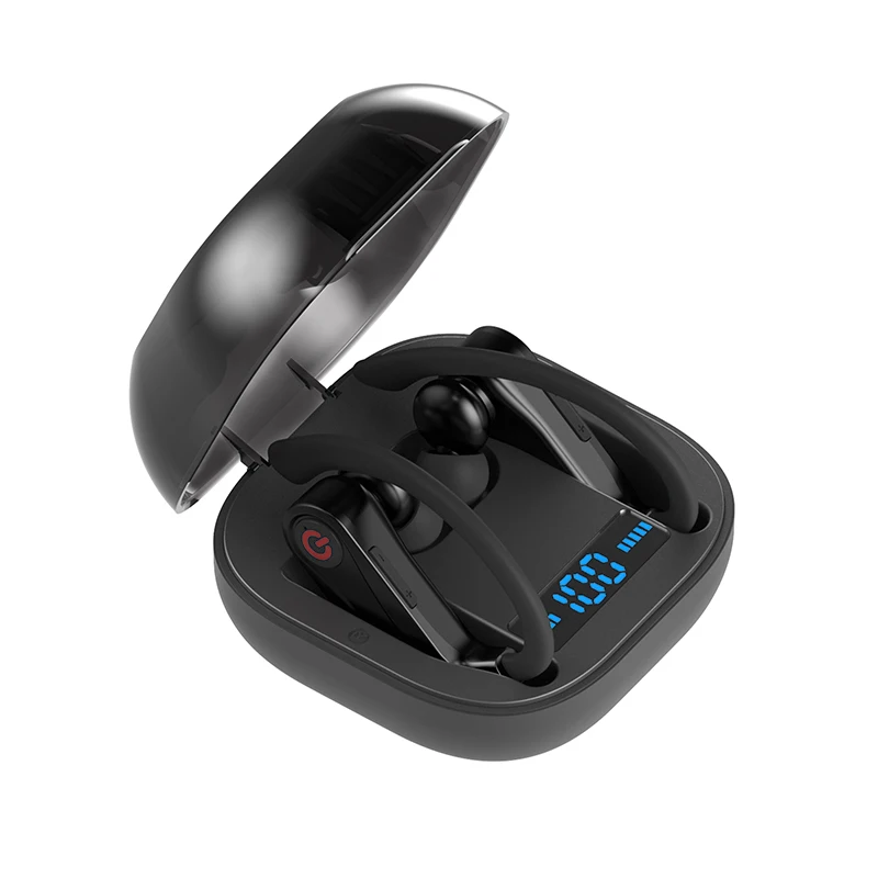 Arlado Q62 Беспроводной Bluetooth наушники V5.0 стерео гарнитура с ушным крючком спортивная Гарнитура 950 мАч коробка режимов е-лист с светодиодный Мощность цифровой Дисплей - Цвет: Черный