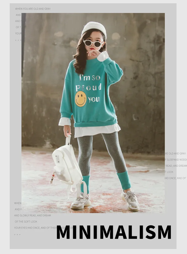 Осенняя Девичья одежда комплект модной детской одежды, весна, хлопковый пуловер, толстовки+ леггинсы, 3 цвета, одежда для девочек