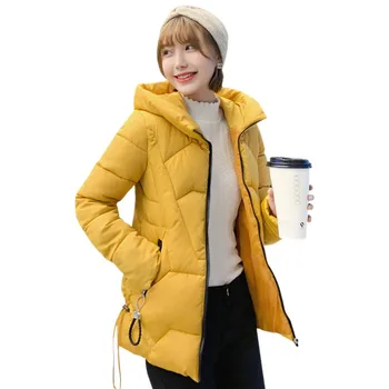 

Solid Color Women Autumn Winter Long-sleeved Jacket Slim Female Warm Zipper Hooded Down Coat