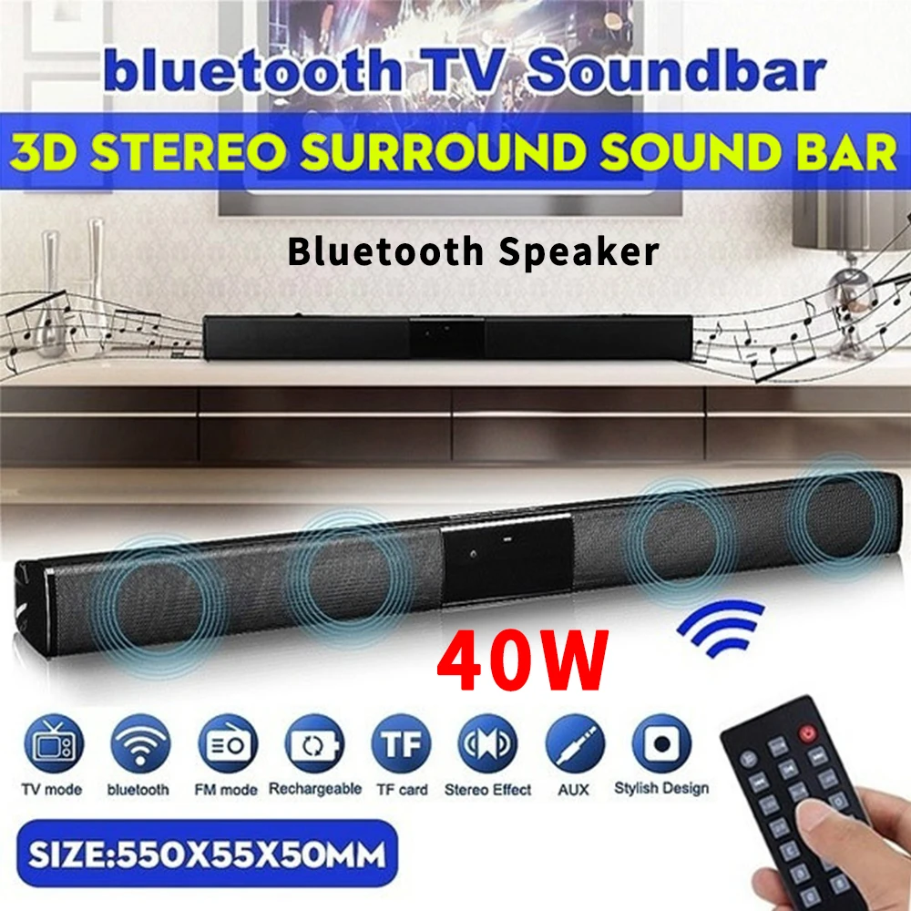 2021 New 40W Super Power Wireless Bluetooth Soundbar Speaker Home Theater TV soundbar subwoofe with Remote Control