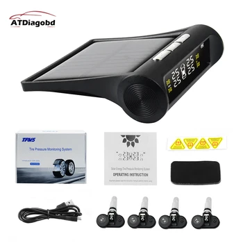 

Solar Power USB TPMS Car Tire Pressure Monitoring System LCD 4 External / Internal Sensors for SUV Temperature Warning