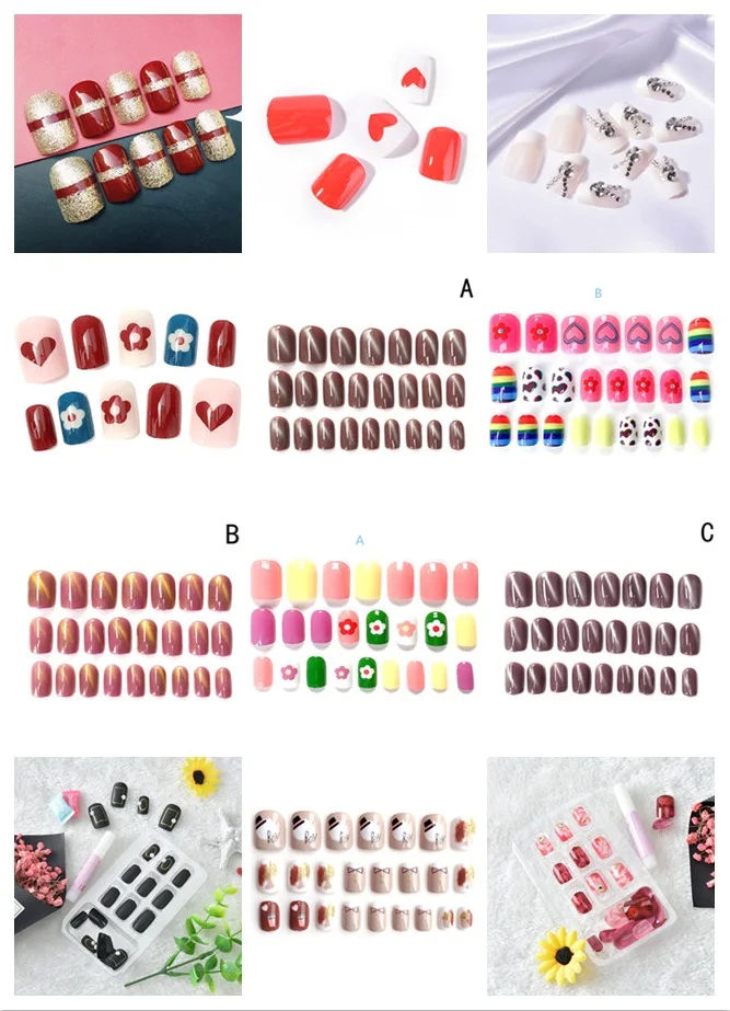 NEW 24Pcs/Set Fashion False Nails Natural Clear Glitter Fake Nails For Daily Wear On Nail Extention Nail Tips Multi Styles
