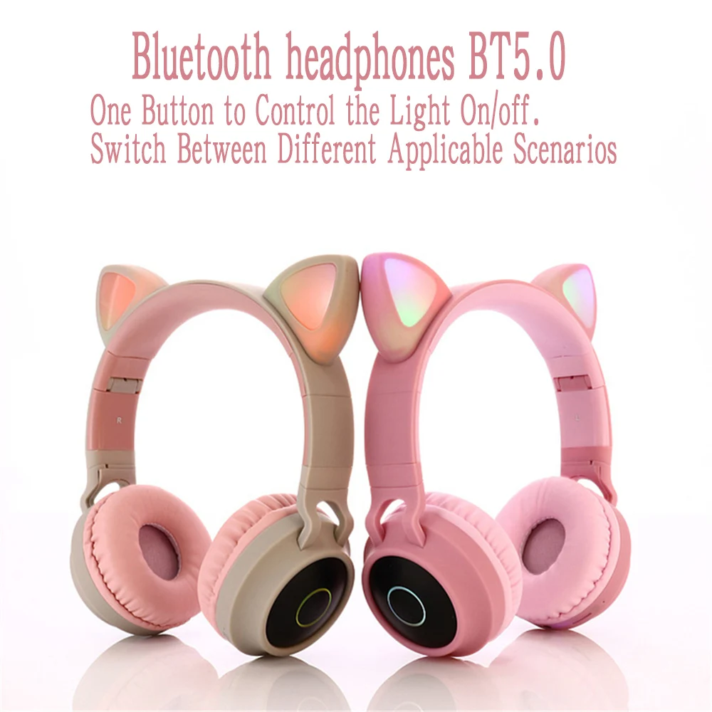 Модные наушники с кошачьими ушками, Bluetooth 5,0, беспроводные наушники, 3 цвета, мигающая гарнитура, разъем 3,5 мм, с микрофоном, для детей, подарок