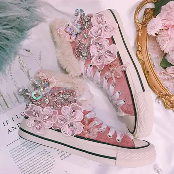 

JELLYFOND women luxury canvas winter shoes sneakers women Flat Shoes Casual Loafers Slip on Plush Lace-Up Shoes