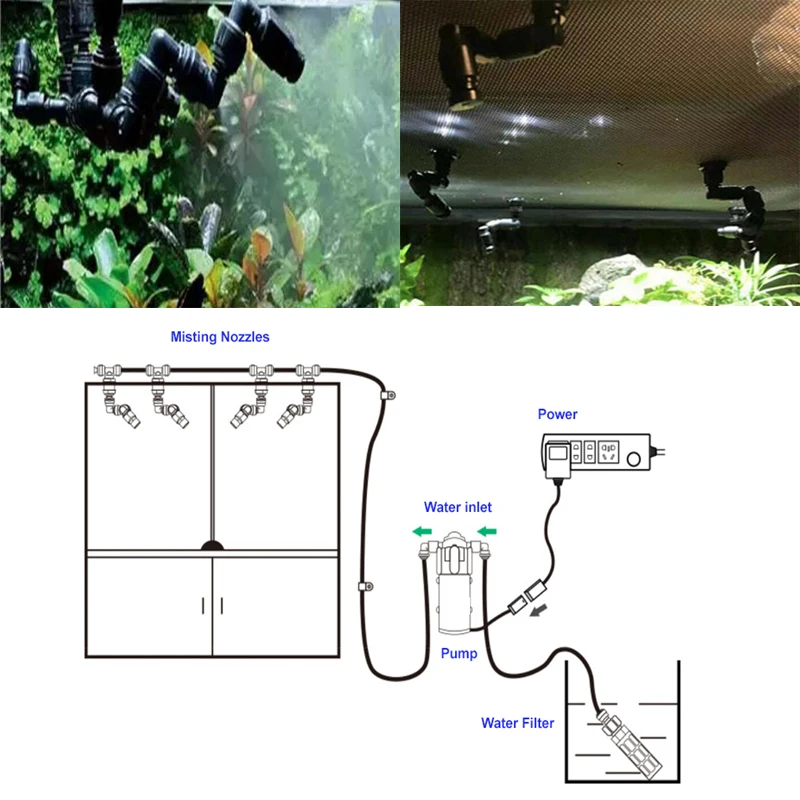 Tank Misting Reptiles Fogger Mist Sprinkler Rainforest Tank 360 Adjustable Aquarium Aquatic Pet 10M Cooling System 6 Nozzles