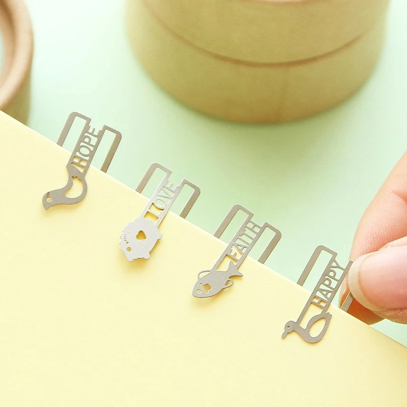 

2 box Mini Metal Bookmark DIY Clips Cute Cartoon Animal Plated Sliver Bookmarks Stationery Gift Free shipping