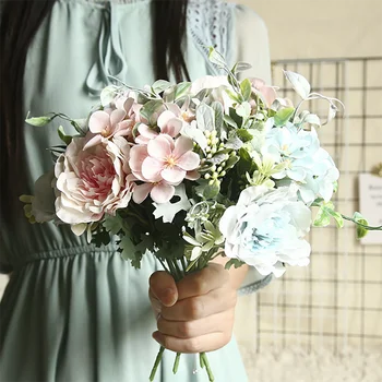 

1 Bouquet Artificial Silk Peony European Flower Bud Bride Flower For Wedding Party Home Decor High Quality Fake Flowers Decorate