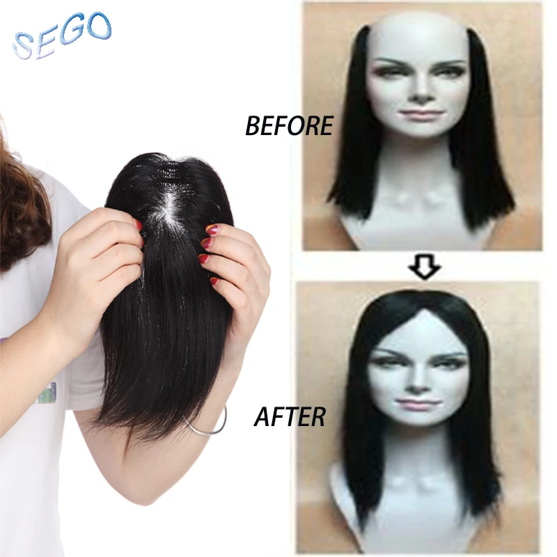 SEGO длина 6 дюймов 20 г прямые сварные основа шиньоны Топпер не Реми парик для женщин натуральный цвет человеческие волосы закрытие 150% Плотность