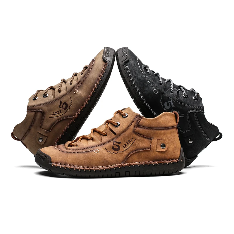 2020 Leather Men Casual Shoes Comfortable Fashion Walking Big Size Brown Black Soft Flats Outdoor Fashion High Quality Footwear