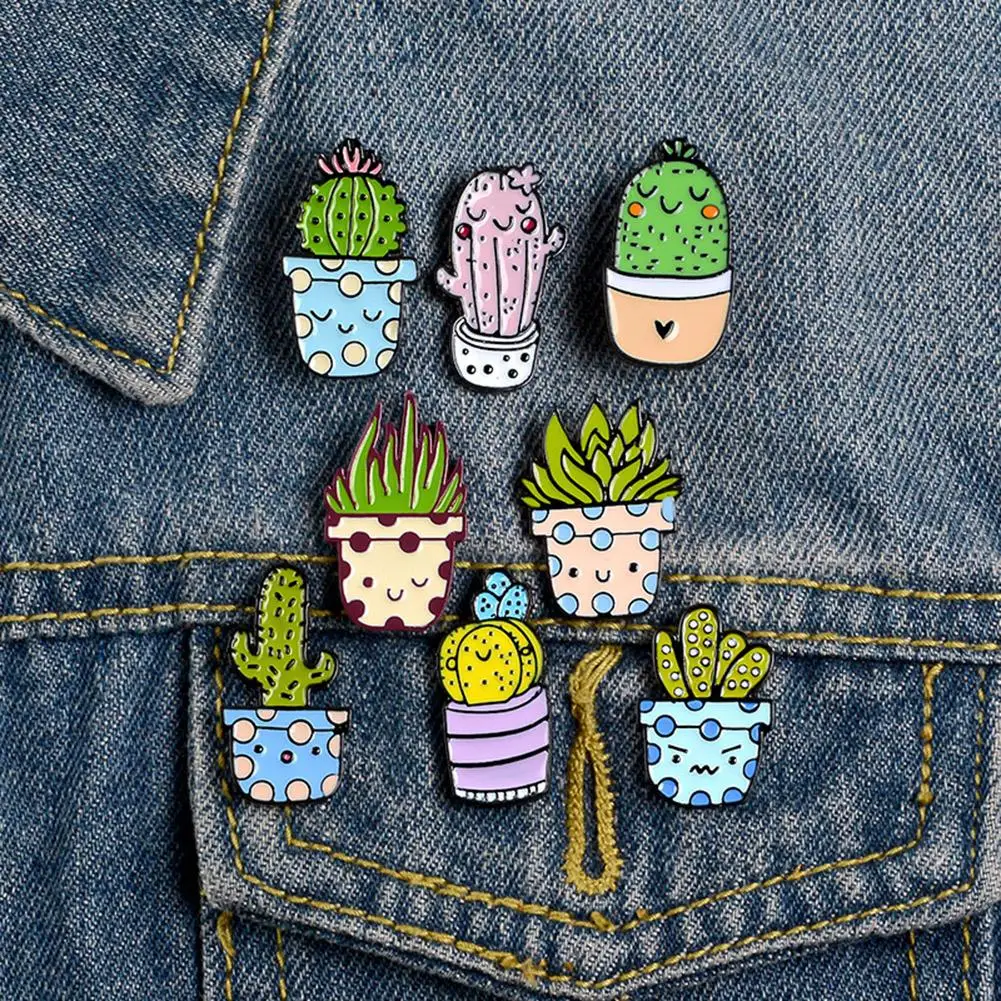 Unisex Cute Cartoon Cactus Succulent Enamel Plant Brooch Pin Badge Jewelry Gift | Украшения и аксессуары