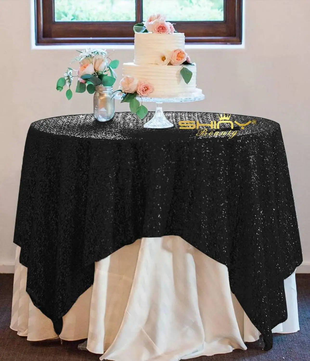  72x108-Inch Rectangle Sequin Tablecloth Black Glitter Table Cloths Mermaid Sequin Table Cover for W