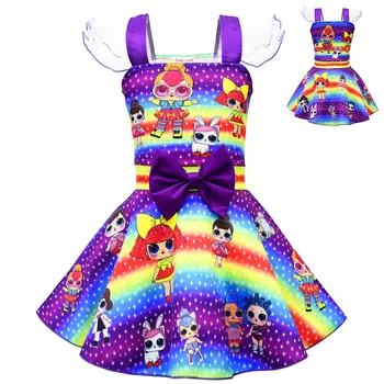 

LOL Surprise Dolls Dress Girl skirt cute Anime Bow Mesh Shoulder Strap Cartoon Prin Children's Wear Skirts with Bow