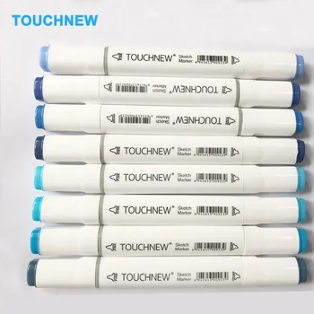 

TOUCHNEW Art Markers 8Pcs Blue Colors Artist Dual Headed Marker Set Manga Design School Drawing Sketch Pen Art Supplies