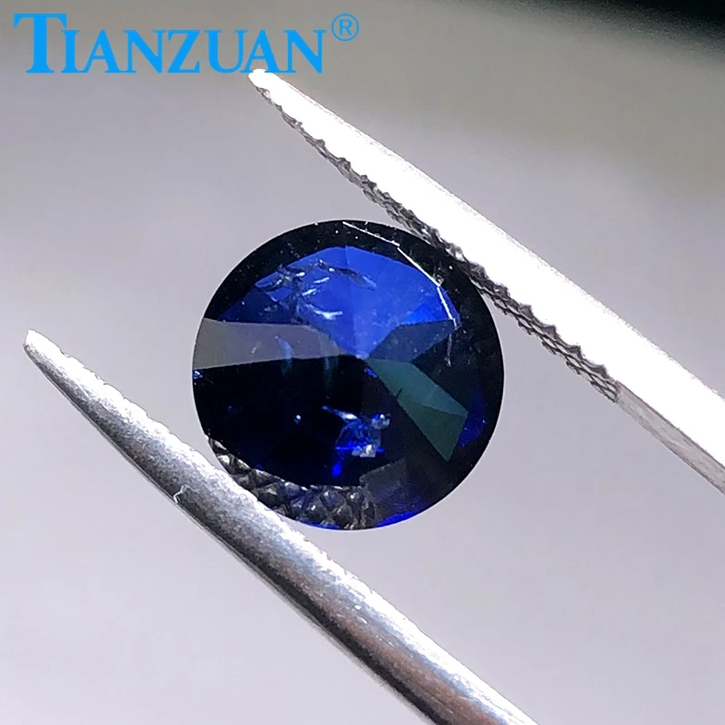 Lab Grown Sapphire Round Shape Royal Blue Sapphire Diamond Cut Synthetic Gemstone with inculsions loose stone