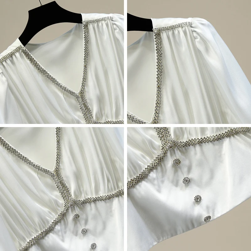 Cropped Blouse for Women Diamond Chain Side Zipper