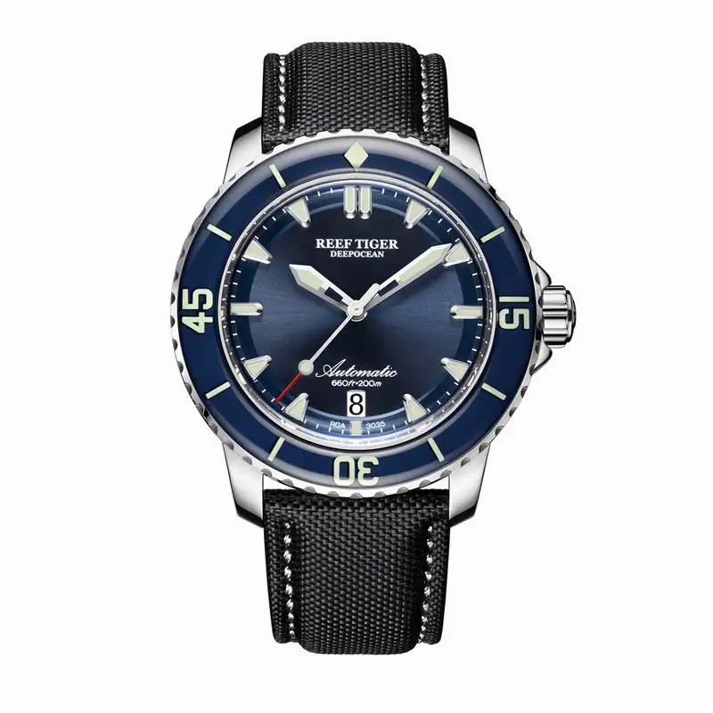 Reef Tiger/RT супер светящиеся часы для дайвинга Мужские аналоговые автоматические водонепроницаемые часы с синим циферблатом Relogio Masculino RGA3035 - Цвет: RGA3035YLB