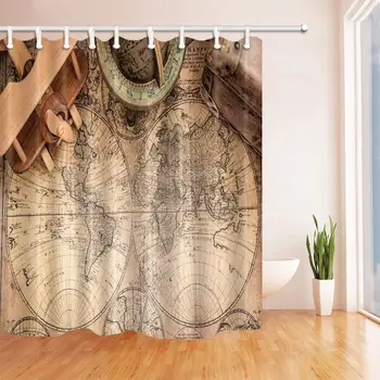 

Navigation Lover Old World Map in Vintage Shower Curtains 69X70 inches Resistant Polyester Fabric Bathroom Fantastic Decorations
