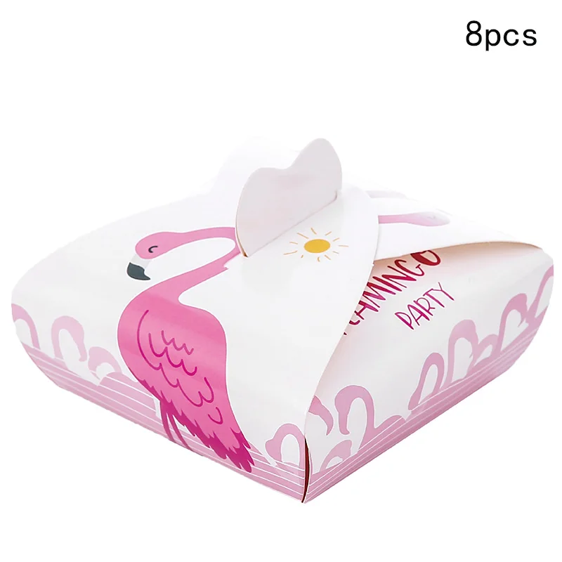 8pcs cake box Розовый фламинго одноразовая посуда бумажные тарелки и стаканы украшение на детский день рождения Гавайские принадлежности для тематической вечеринки подарочные упаковочные коробки - Цвет: 8pcs cake box