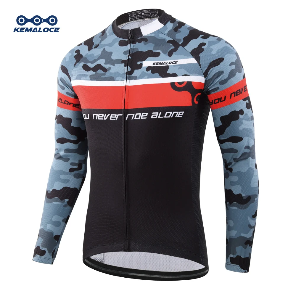 Venta al por mayor de KEMALOCE, camiseta de ciclismo 100 % poliéster para hombre, camiseta de secado rápido para bicicleta, ropa de ciclismo de carretera de manga larga para primavera, camiseta de bic