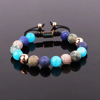 Jaravvi New Design 10mm Matte Gemstone Jewelry Blue Jade Lapis Beads Custom Friendship Bracelet For Women