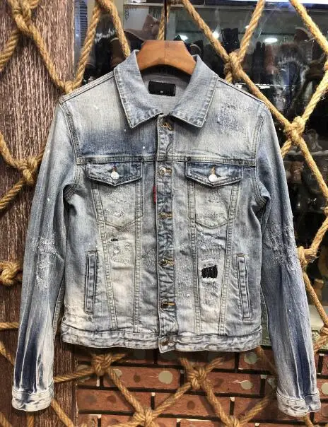 DSENQI Mens Denim jacket Long Sleeve Cotton Cardigan Casual dsq jacket X18