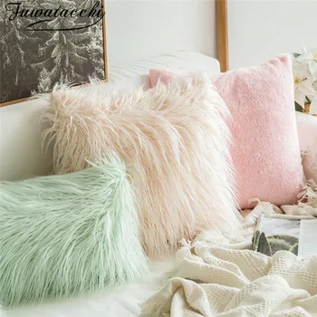 

Fuwatacchi White Plush Cushion Cover Straight Wool Solid Pillow Covers New for Home Sofa Bed Car Decor Throw Pillowcases 40x40cm