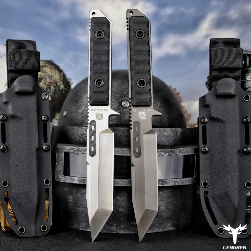 LENGREN 9cr18mov Steel outdoor Heavy knife 8MM thick Sharp Self Defense Hunting Knife Camping Survival Knife army knife