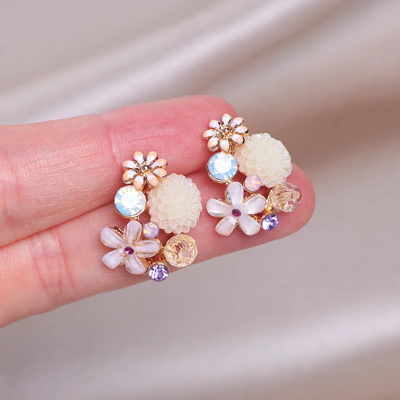 Корейский элегантный Кристальный цветок серьги гвоздики для женщин эффектные Романтические свадебные серьги женский сладкий Рождественский подарок