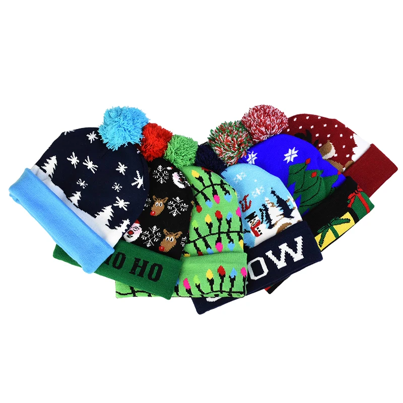 LED Christmas Hats Beanie Sweater Christmas Santa Light Up Knitted Winter Hat for Kid Adult Party Warmer Cap 1Pc christmas beanie hat