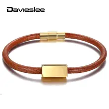 Персонализированный Гравированный браслет из натуральной кожи для мужчин и женщин, золотистый куб, магнитная застежка из нержавеющей стали, модное ювелирное изделие DPZ007