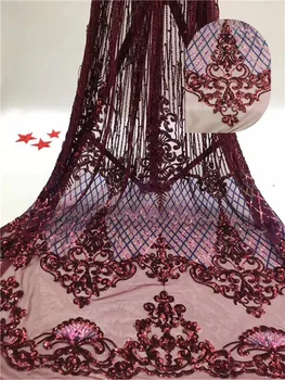 

5yards New Arrival High Quality African Organza Lace Fabric 2019 Nigerian French Sequins Lace Fabric For Dress DPJUL311