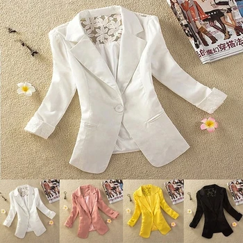 

Women's Tops Solid Color Long Sleeve One Button Coat Slim Office Lady Jacket Female Tops Suit Outerwear Femme Jackets