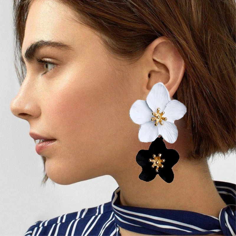 Pendientes grandes de doble flor para mujer, joyería de diseño, mezclado, fiesta, boda, estilo verano, exagerados, 2021|Pendientes con forma de gota| - AliExpress