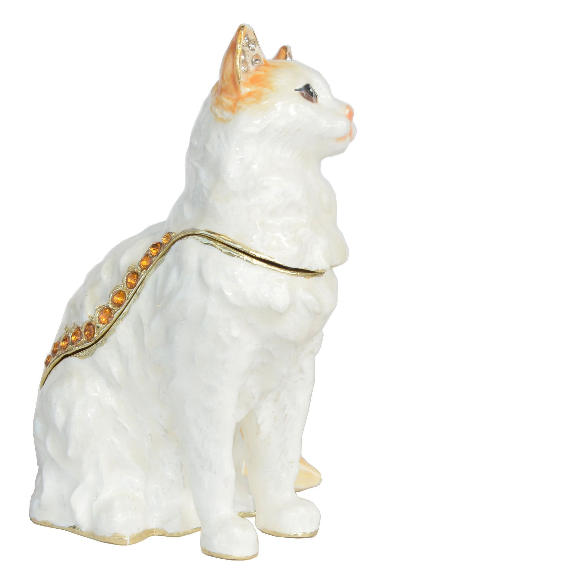 Persian Cat Sitting Trinket Jewelry Box Metal Tabletop Decoration Ring Earring Necklace Holder