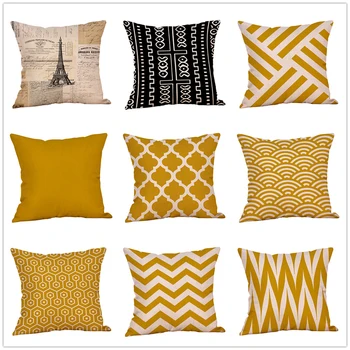 

Pillowcase 45x45cm Flax Mustard Pillow Yellow Fall Autumn Geometric Cushion Car Decorative Pillow Home Decor Sofa Living Room