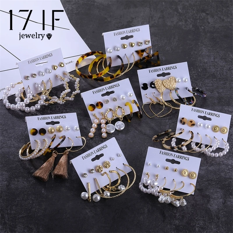 

17IF New Tassel Acrylic Earrings For Women Bohemian Earrings Set Big Geometric Drop Earring 2019 Brincos Female Fashion Jewelry