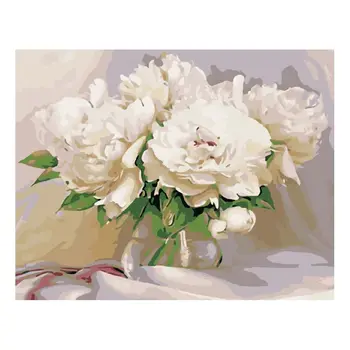 

Paint For Adults and Kids DIY Oil Painting Kits Pre-Printed Canvas White Flower