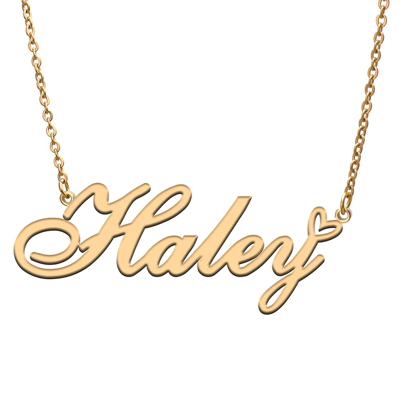 

Haley Name Tag Necklace Personalized Pendant Jewelry Gifts for Mom Daughter Girl Friend Birthday Christmas Party Present
