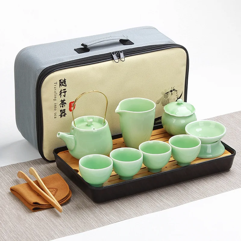 

Fang ran Manufacturers Wholesale Celadon Ceramic Portable Car Mounted Travel Tea Set Gift Customization Logo