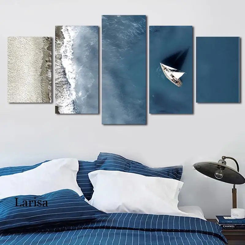 

5 Panel Wall Prints Seascape Beach Nordic Canvas Art Decor Painting Sea Poster and Picture for Bedroom Decoration