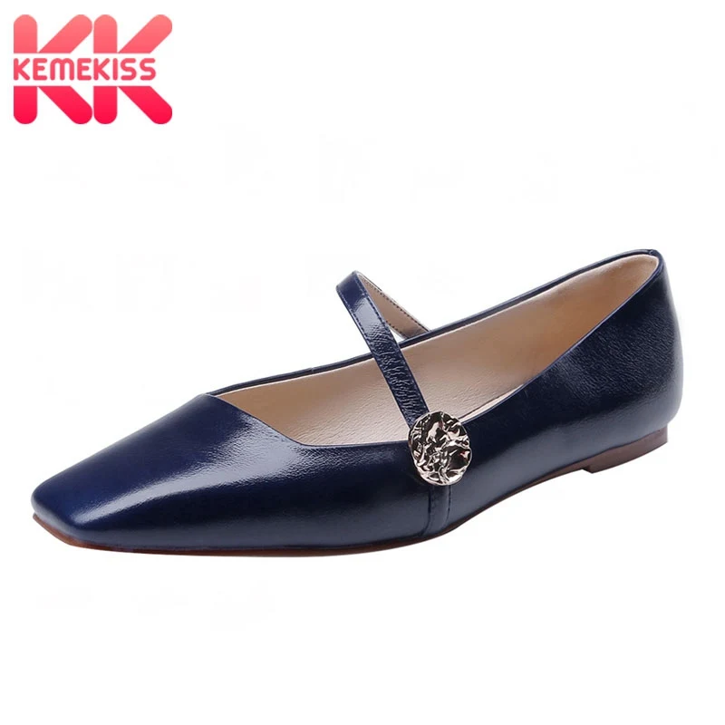 KemeKiss Real Leather Casual Women Flats Ankle Strap Retro Metal Crystal Shoes Daily Office Lady Sexy Footwear Size 34-40 | Обувь