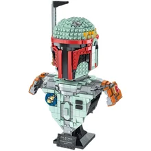 

New Star Space Wars Darth Vader Boba Fett Hunter Helmet Bust The Mandalorian Building Blocks Bust Bricks Kid Gift Boy Toys