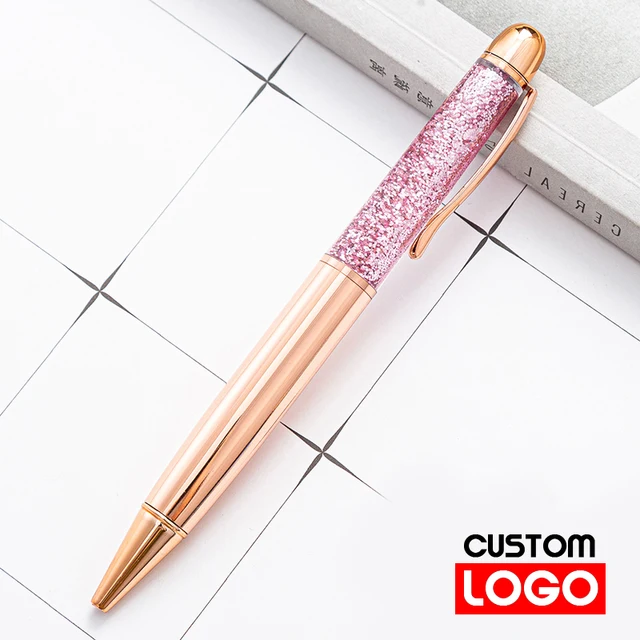 Creative Gold Foil Oil Pen Crystal Wafer Pen High-grade Metal Signature Pen Custom LOGO Lettering Engraved Name Stationery N 2 - Rose Gold - A