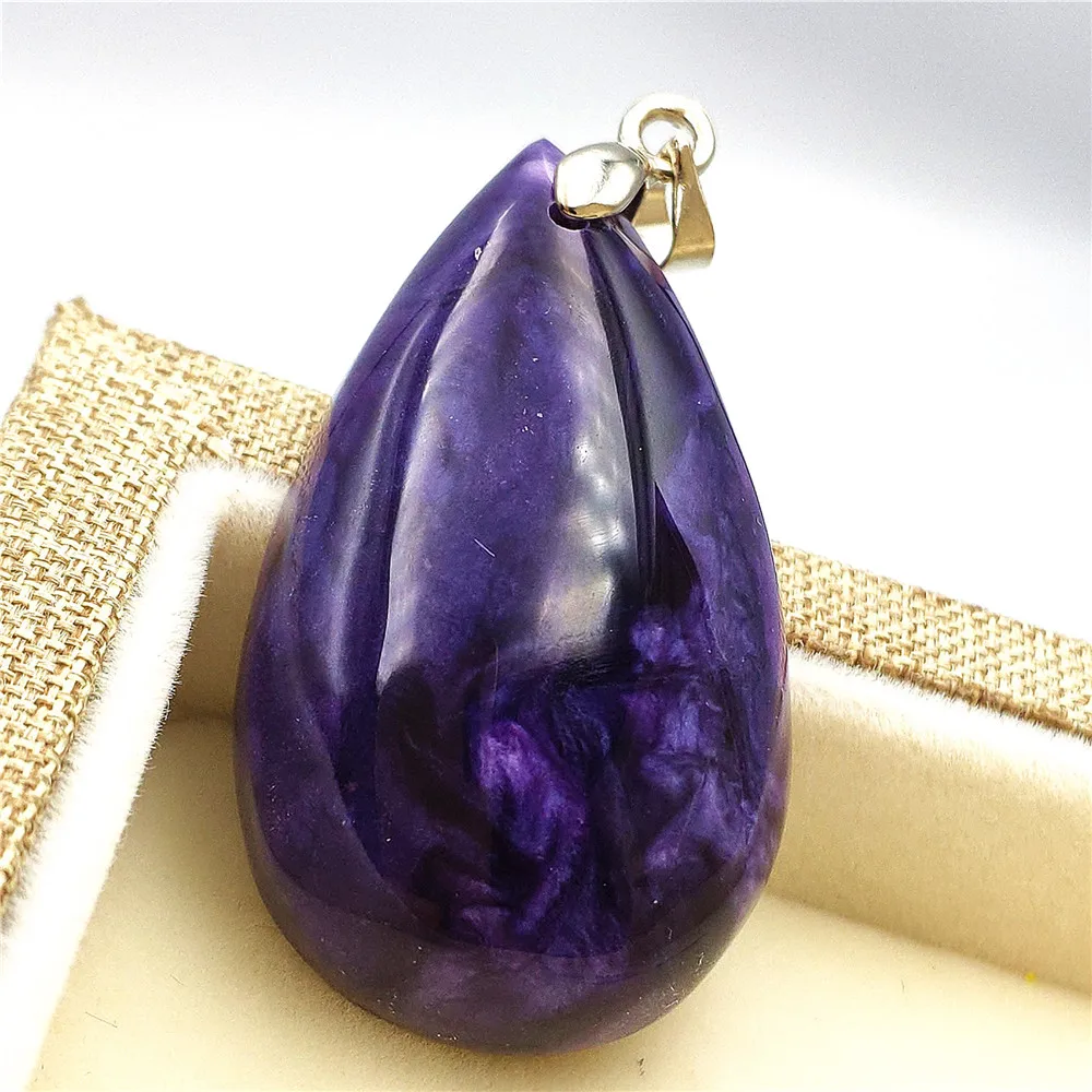 

Top Natural Purple Charoite Pendant For Women Lady 38x22x10mm Water Drop Crystal Love Gift Beads Gemstone Reiki Jewelry AAAAA